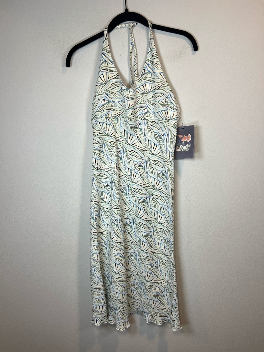 Of the Earth Halter Dress Botanical Print Beige Neutral Summer Midi NEW Sz Small